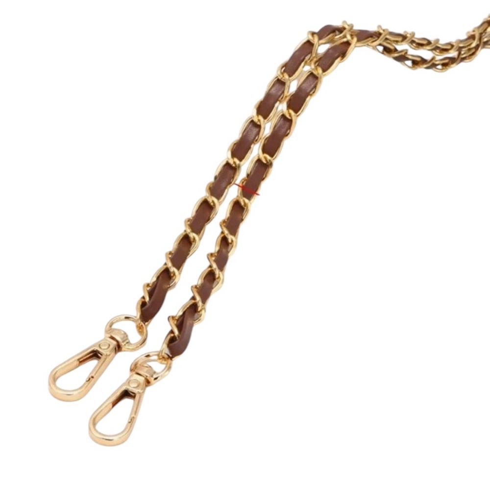 Crossbody Chain 47’ Gold Tone & Brown PU Leather